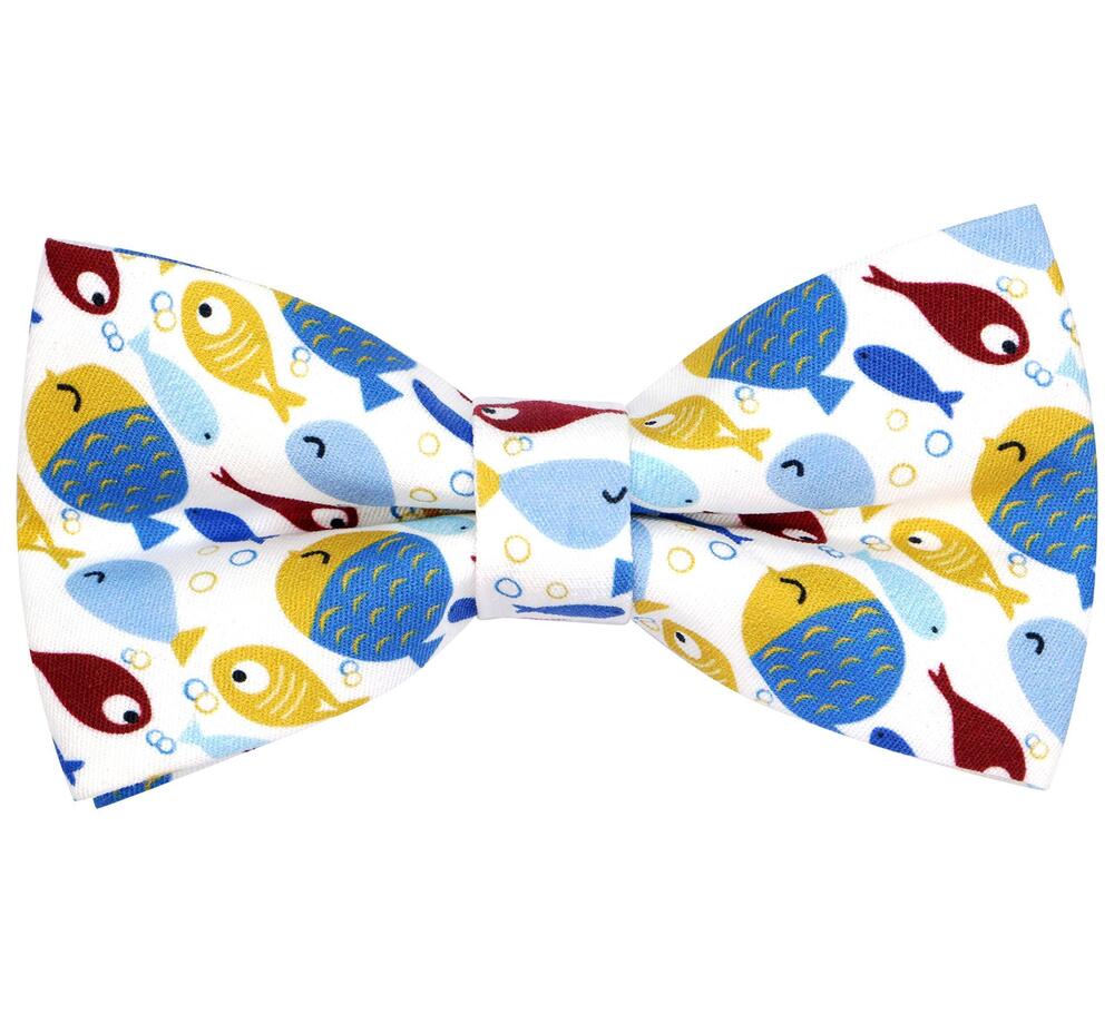 9268 Cotton Pattern Printed Bow Tie Pre-tied Adjustable Bowtie & Boys White